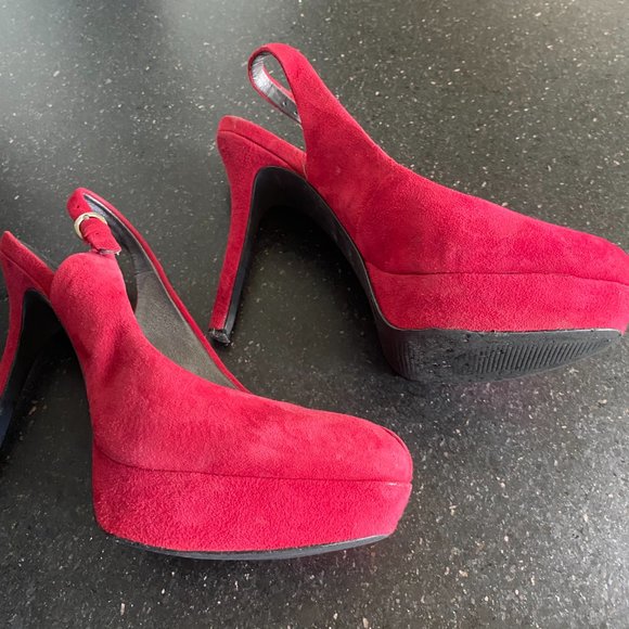 Red suede peep -toe platform pumps - Jessica Simpson - Picture 2 of 4